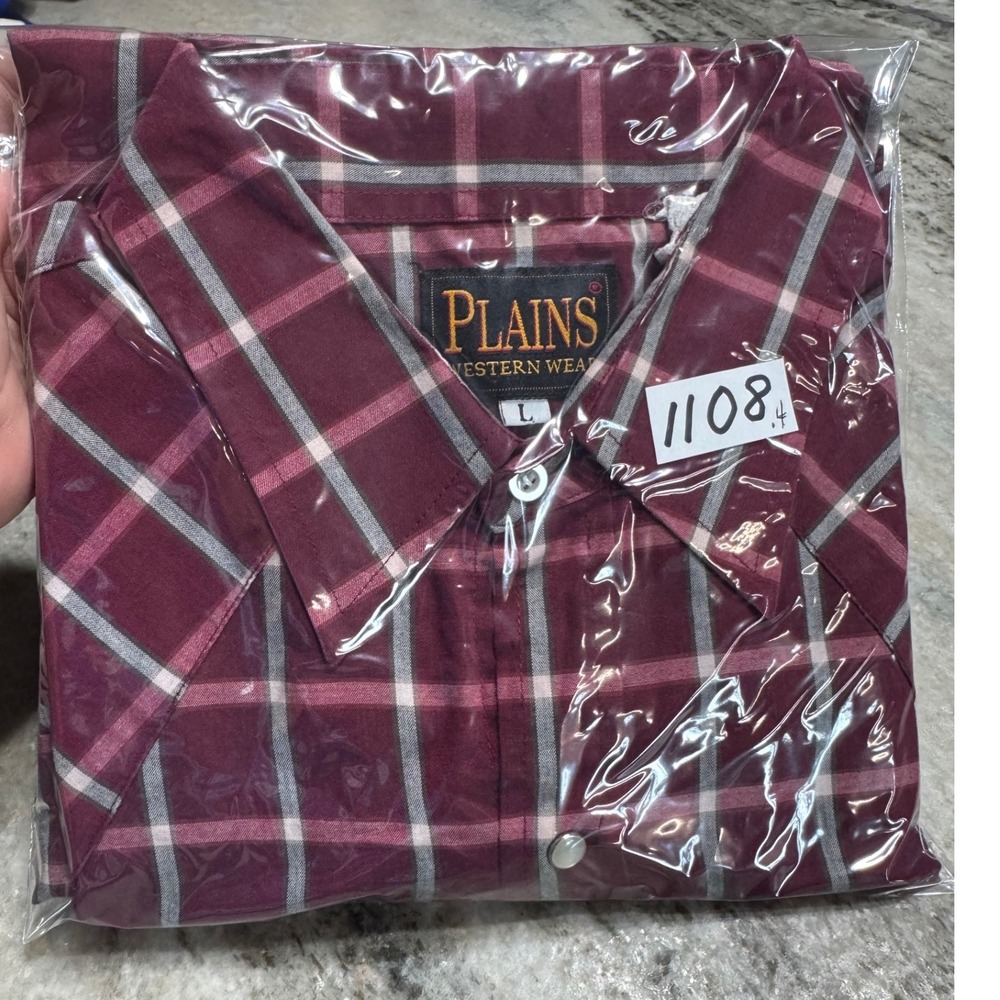 Plains Western Shirt Mens L Pearl Snap Plaid Burgundy Cowboy Southwestern VTG - Picture 6 of 6